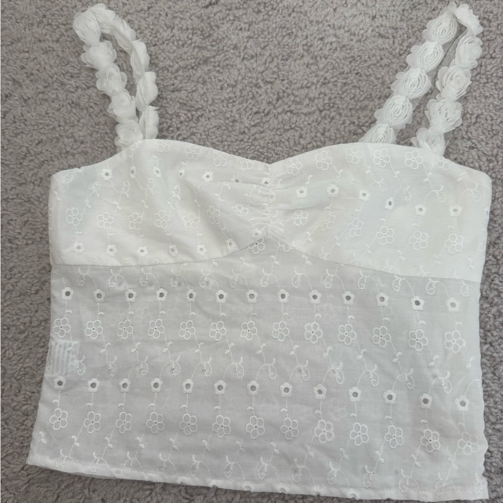 White Floral Embroidered Women's Top